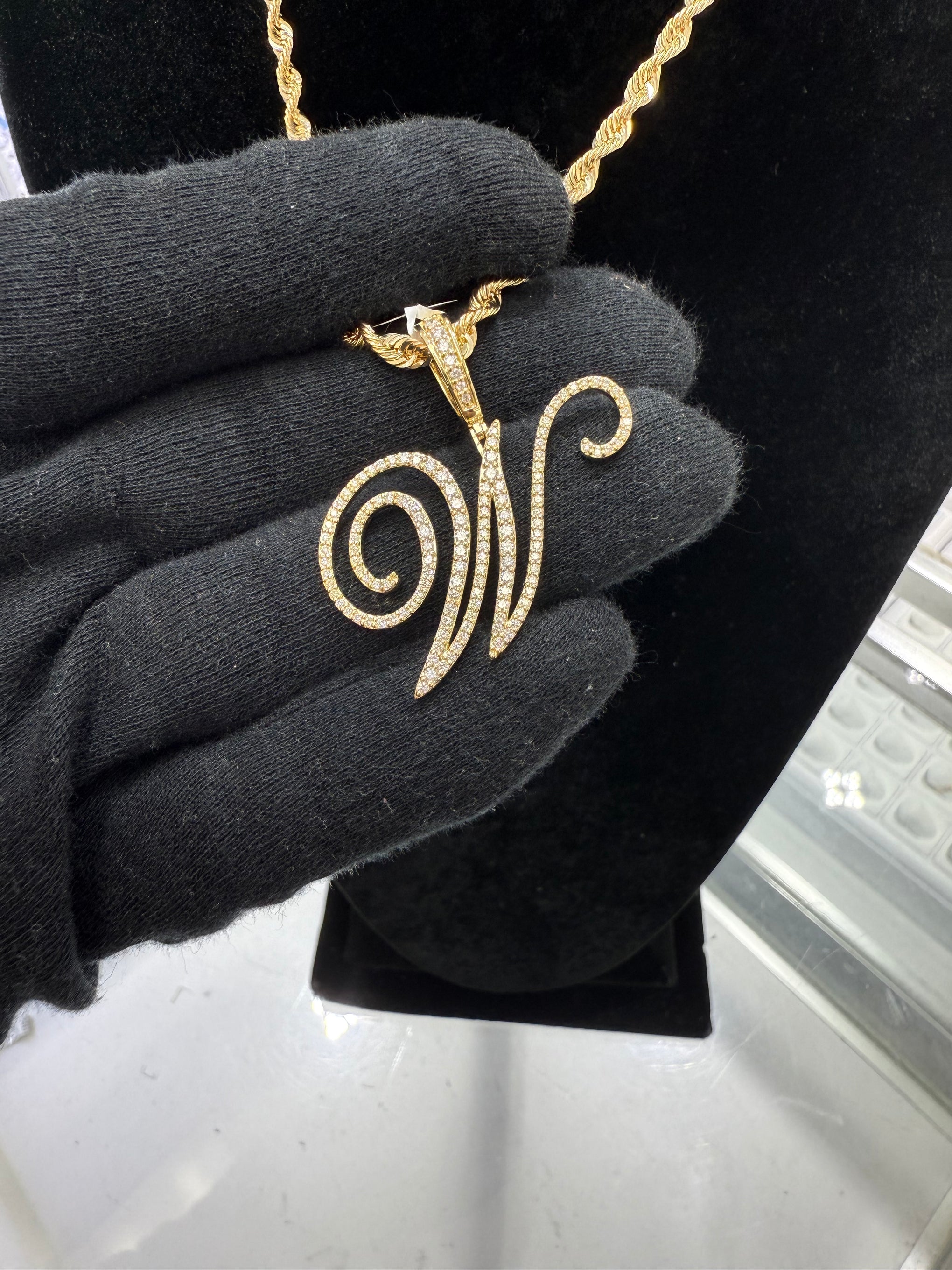 10K Gold Custom “W” Diamond Initial Pendant